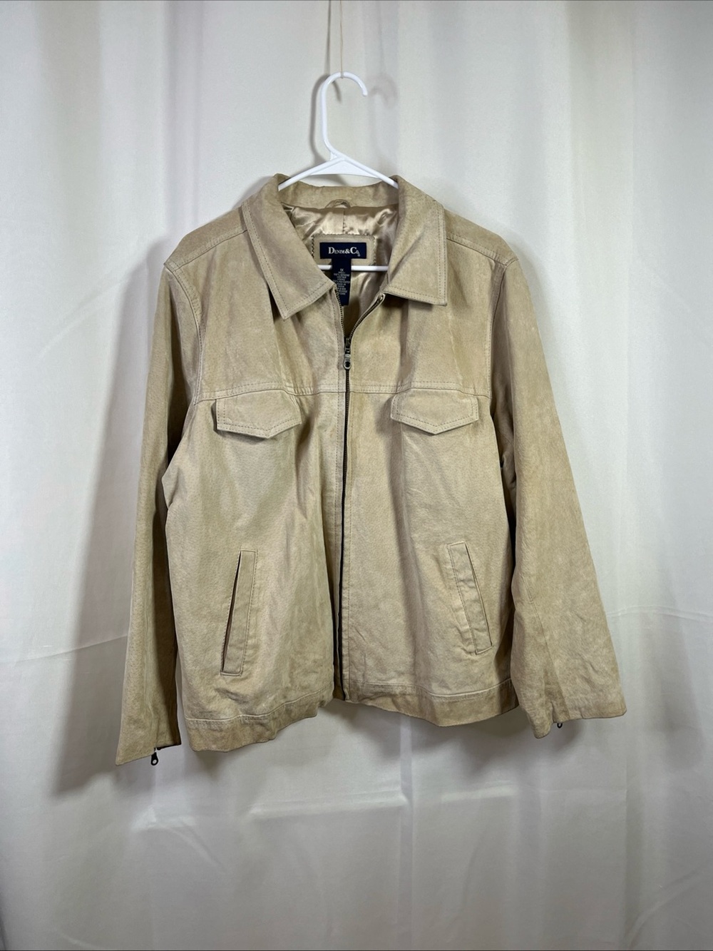 VTG Denim & Co Tan Genuine Leather Jacket Women’s Size 1x Buckles On Back
